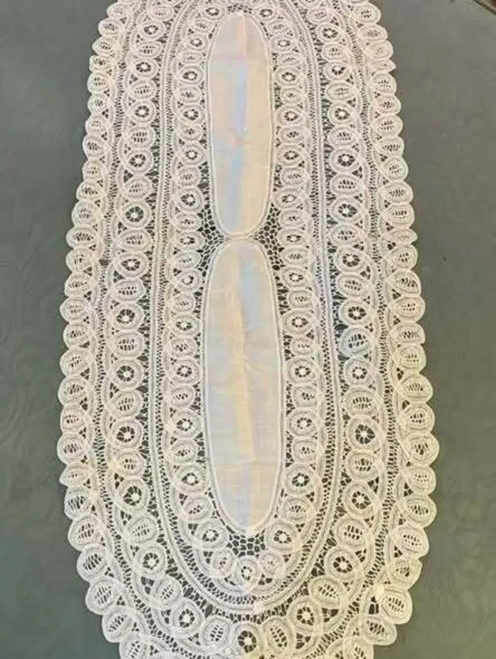 Vintage White Battenberg Style Lace Table Runner – 40